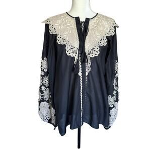 Kobi Halperin Leila Applique Peasant Blue Long Sleeve Blouse Freesize